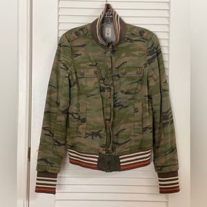 Free People Green Camouflage Jean Jacket